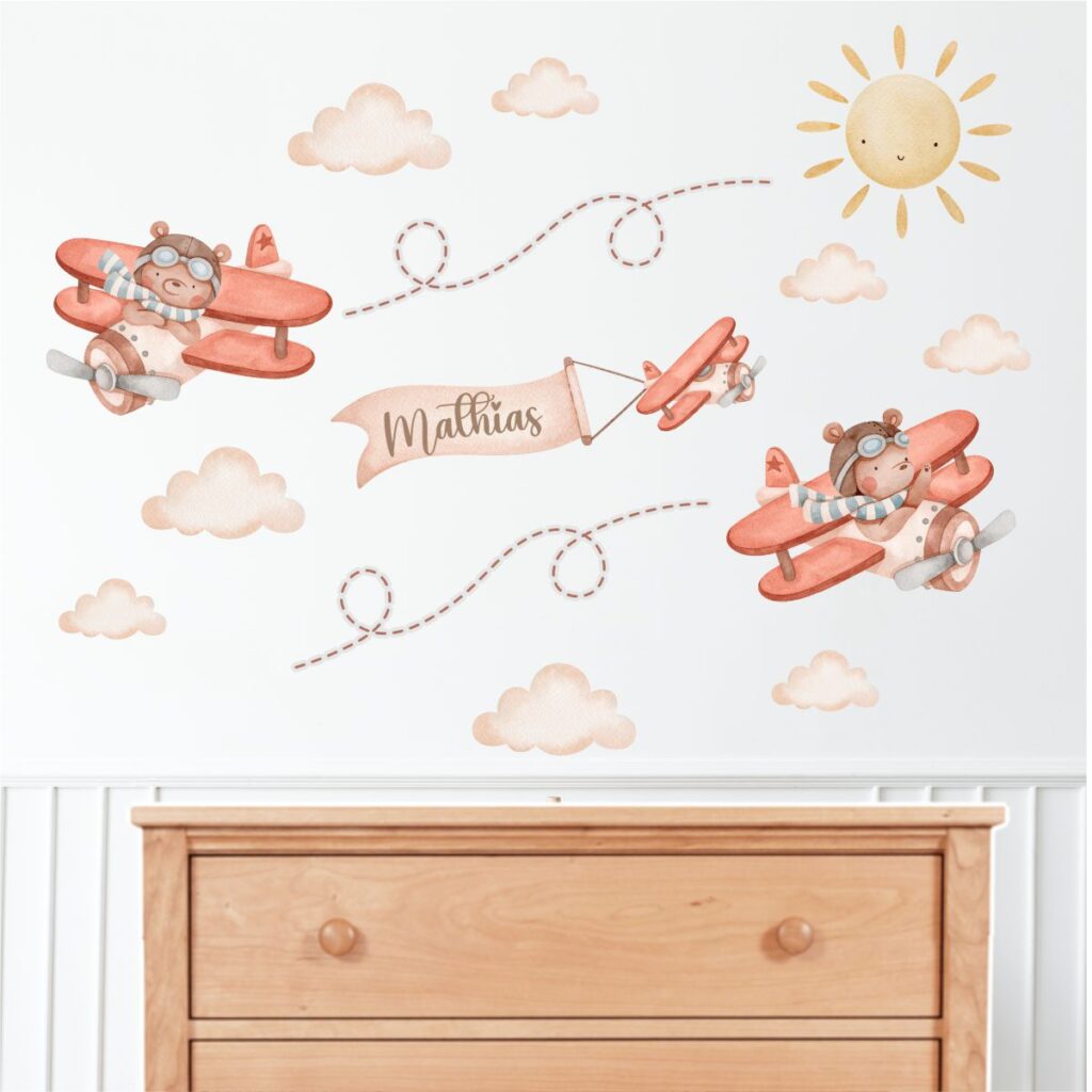 Adesivo de Parede Infantil Aviões Aquarela