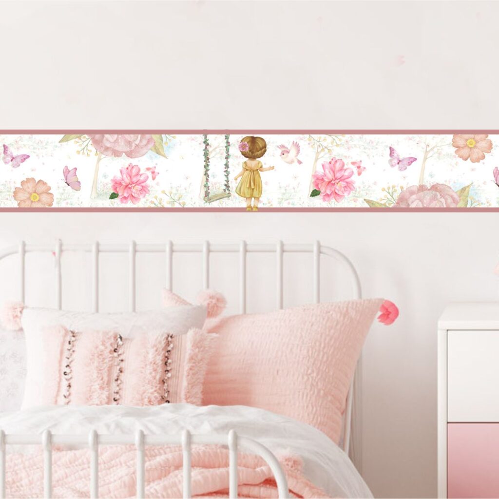 Adesivo Infantil Border Faixa Menina Jardim Aquarela