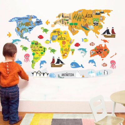 Adesivo de Parede Infantil Mapa Descobertas Kids