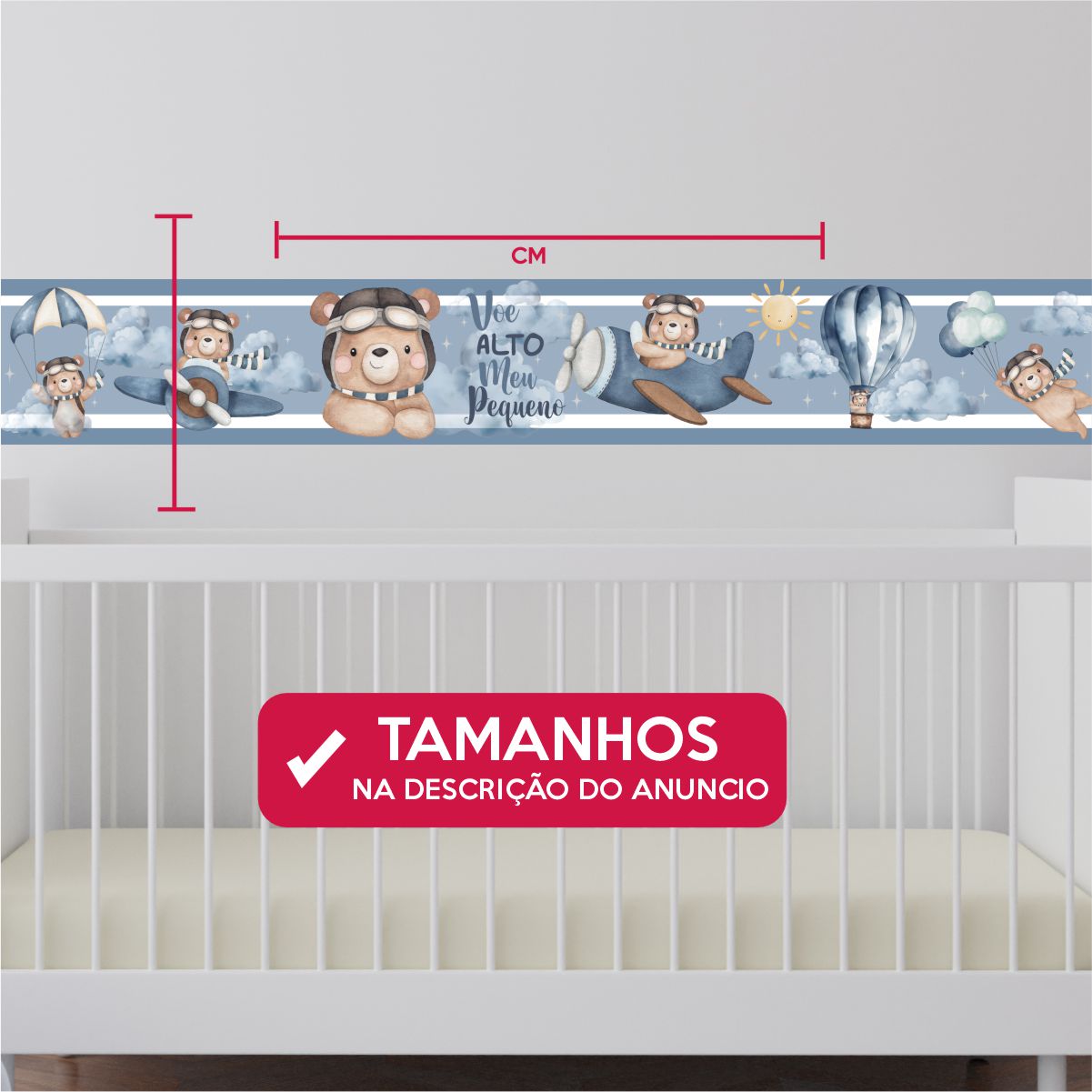 Adesivo de Parede Faixa Urso Aviador Avião - Imagem 3