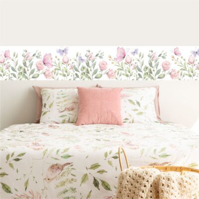 Adesivo Border Faixa Floral Rosas Aquarela