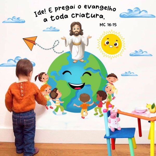 Adesivo de Parede Infantil Ide e Pregai Jesus