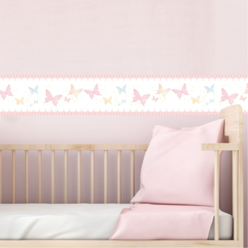 Adesivo de Parede Faixa Infantil Borboletas Tons Pastéis