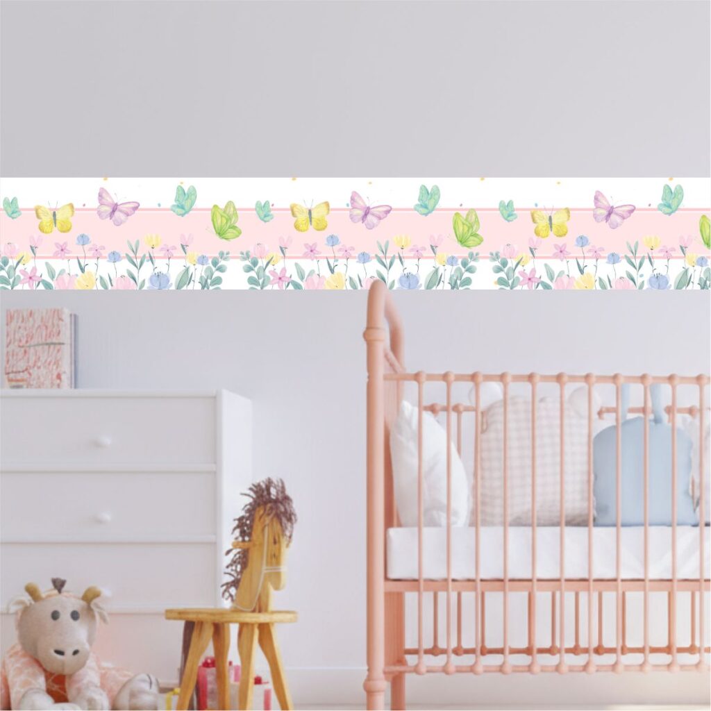 Adesivo Faixa Border Jardim Borboleta Aquarela