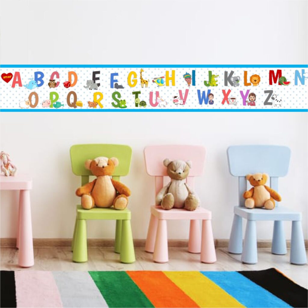 Adesivo Faixa Border Infantil Alfabeto Bichinhos