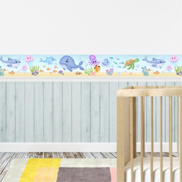 Adesivo Border Faixa Infantil Fundo Do Mar Aquarela - Imagem 2