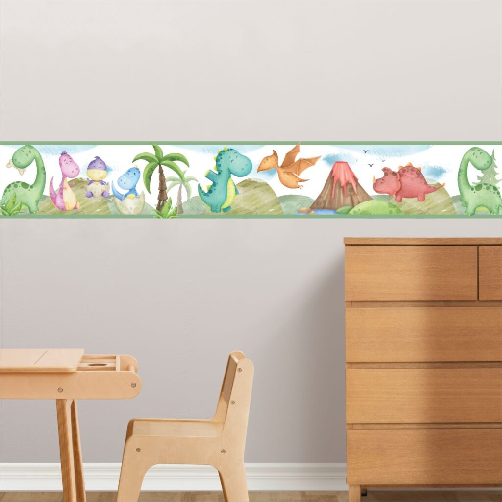 Adesivo Faixa Border Infantil Dinossauros Aquarela