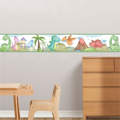 Adesivo Faixa Border Infantil Dinossauros Aquarela