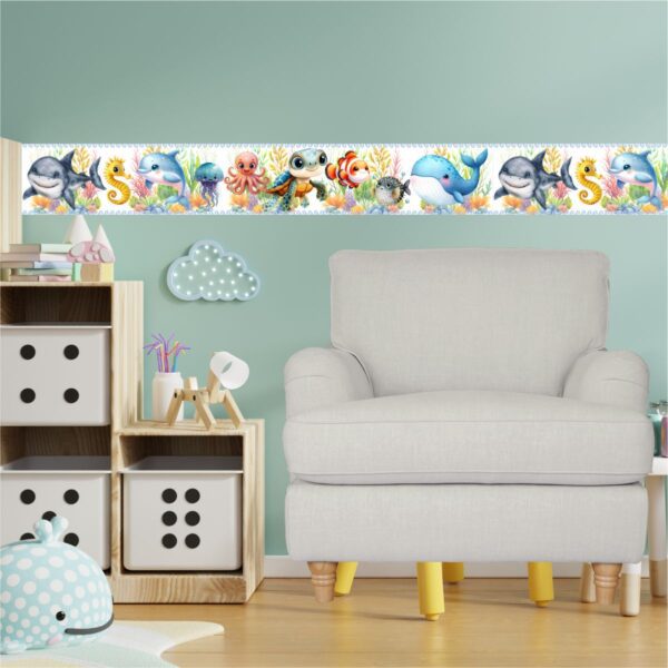 Adesivo Faixa Border Infantil Fundo do Mar Filhotes - Imagem 2