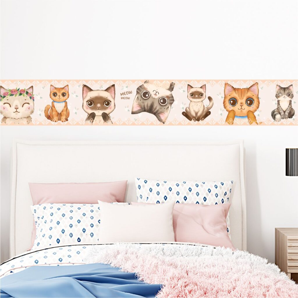 Adesivo Faixa Border Infantil Gatinhas Aquarela