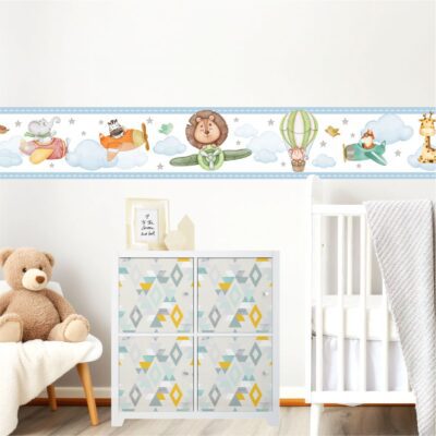 Adesivo de Parede Faixa Infantil Safari Aviador Aquarela