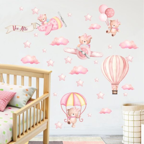 Adesivo de Parede Infantil Aviador Ursinha Rosa - Imagem 2