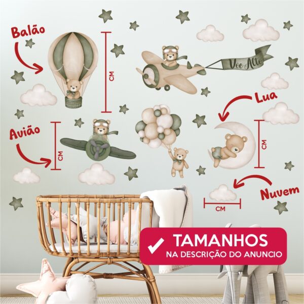 Adesivo de Parede Infantil Aviador Ursinho Verde - Imagem 2