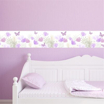 Adesivo Border Faixa Infantil Floral Lilás
