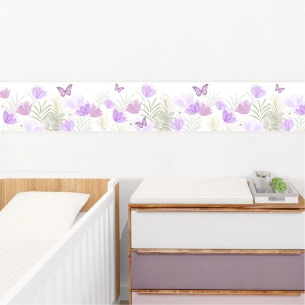 Adesivo Border Faixa Infantil Floral Lilás