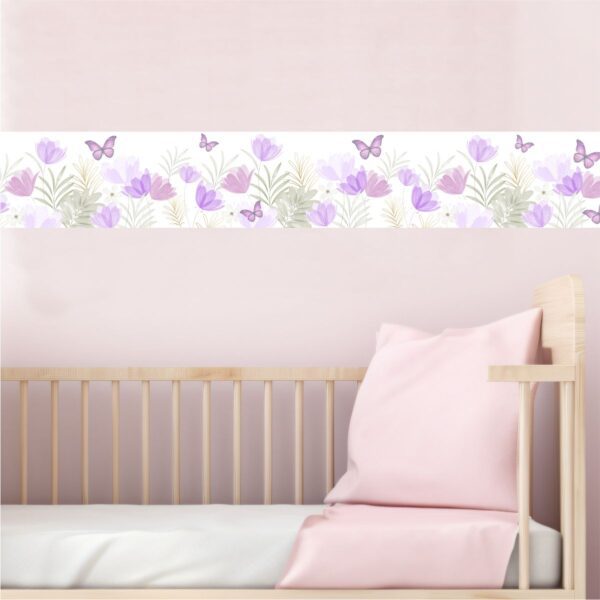 Adesivo Border Faixa Infantil Floral Lilás - Imagem 2
