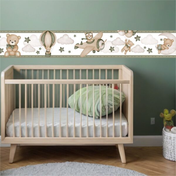 desivo Faixa Infantil Urso Aviador Verde - Imagem 2