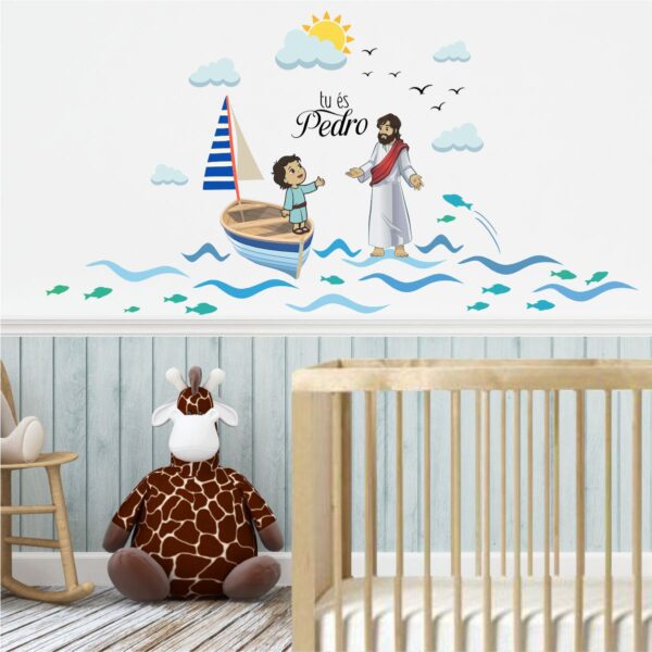 Adesivo de Parede Infantil Bíblico Pedro e Jesus - Imagem 2