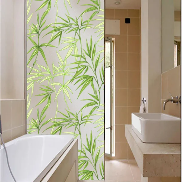 Adesivo Para Vidro Jateado Folhas De Bambu Verde - Imagem 2