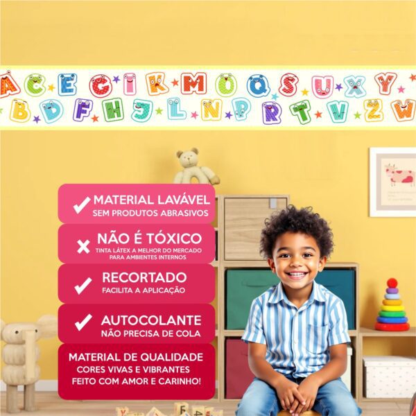 Adesivo Border Faixa Infantil Alfabeto Colorido - Imagem 3