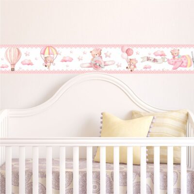 Adesivo Border Faixa Infantil Ursinha Aviadora Rosa