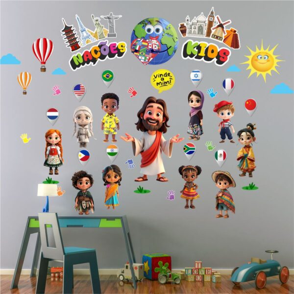 Adesivo de Parede Infantil Jesus Nações Kids - Imagem 2