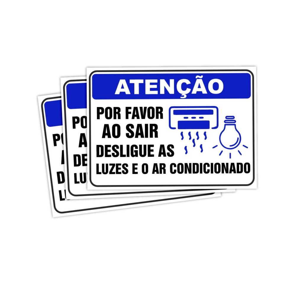 Placa Sinalização Desligar Luz e Ar Condicionado