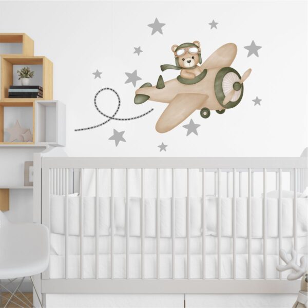 Adesivo Infantil Urso Aviador Aquarela Verde - Imagem 2