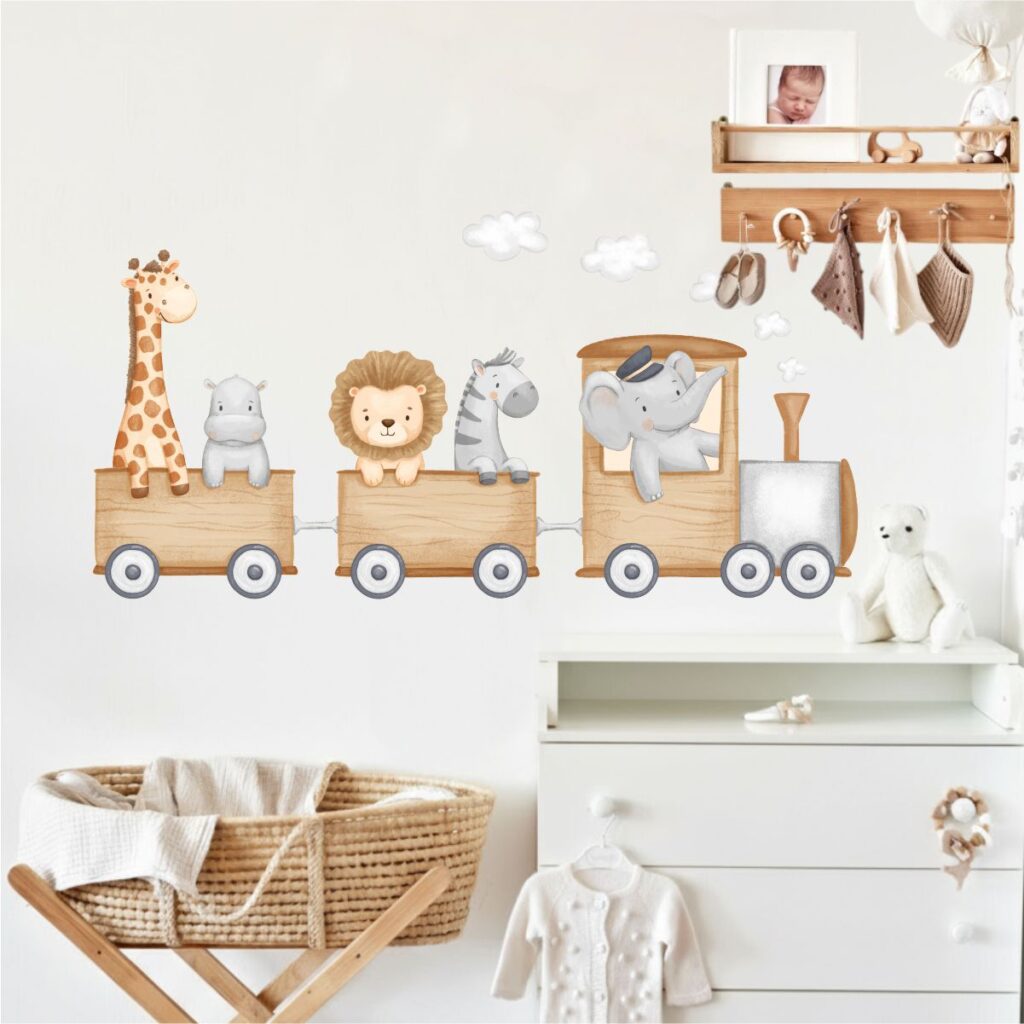 Adesivo de Parede Infantil Trenzinho Safari Aquarela