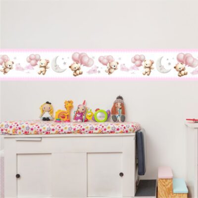 Adesivo Border Faixa Infantil Urso Balão Rosa
