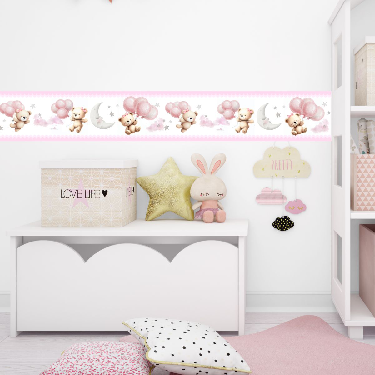 Adesivo Border Faixa Infantil Urso Balão Rosa - Imagem 2