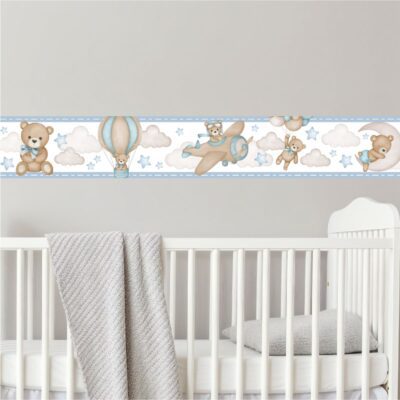Adesivo Faixa Infantil Urso Aviador Azul