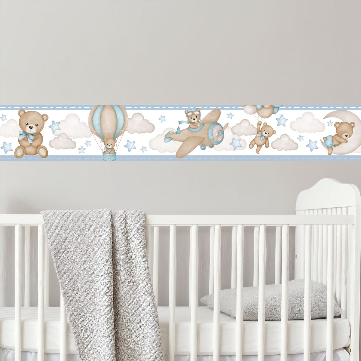 Adesivo Faixa Infantil Urso Aviador Azul