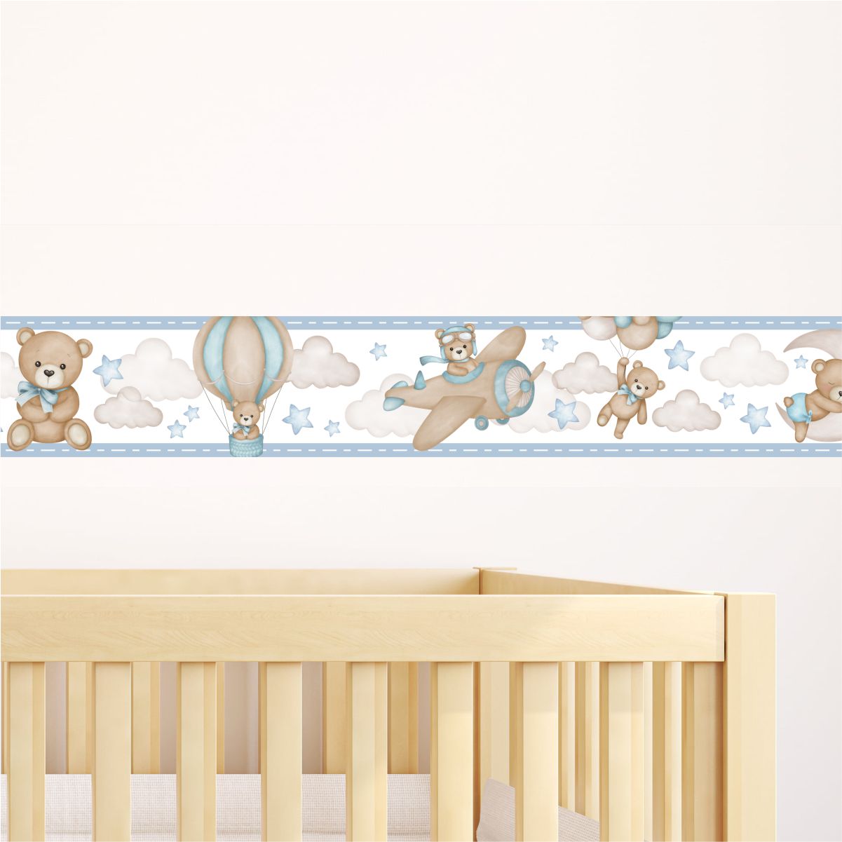 Adesivo Faixa Infantil Urso Aviador Azul - Imagem 2