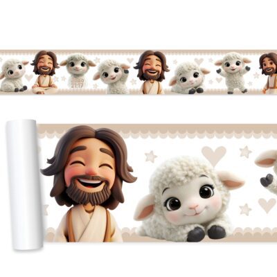 Adesivo de Parede Faixa Infantil Jesus Ovelhinhas - 20cm