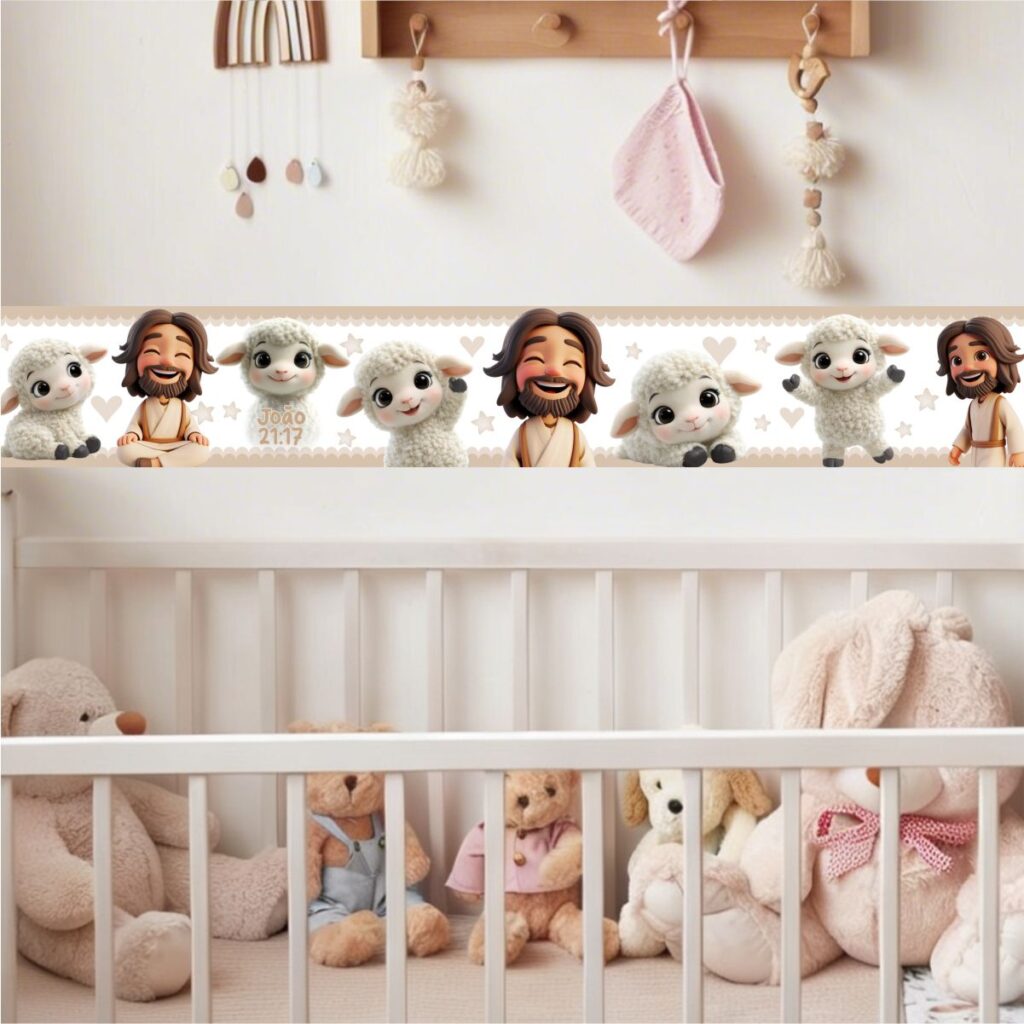 Adesivo de Parede Faixa Infantil Jesus Ovelhinhas