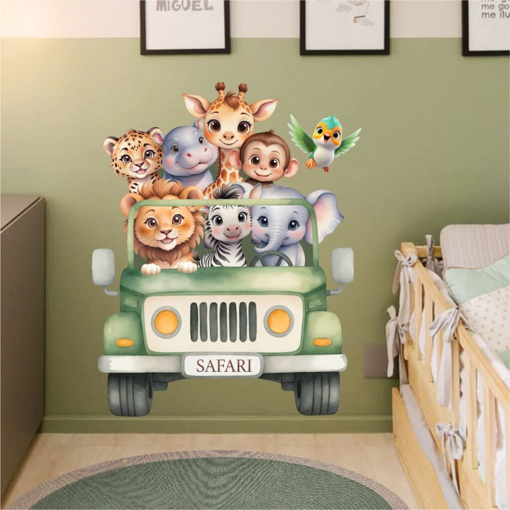 Adesivo de Parede Infantil Carrinho Safari Cartoon