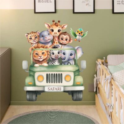 Adesivo de Parede Infantil Carrinho Safari Cartoon