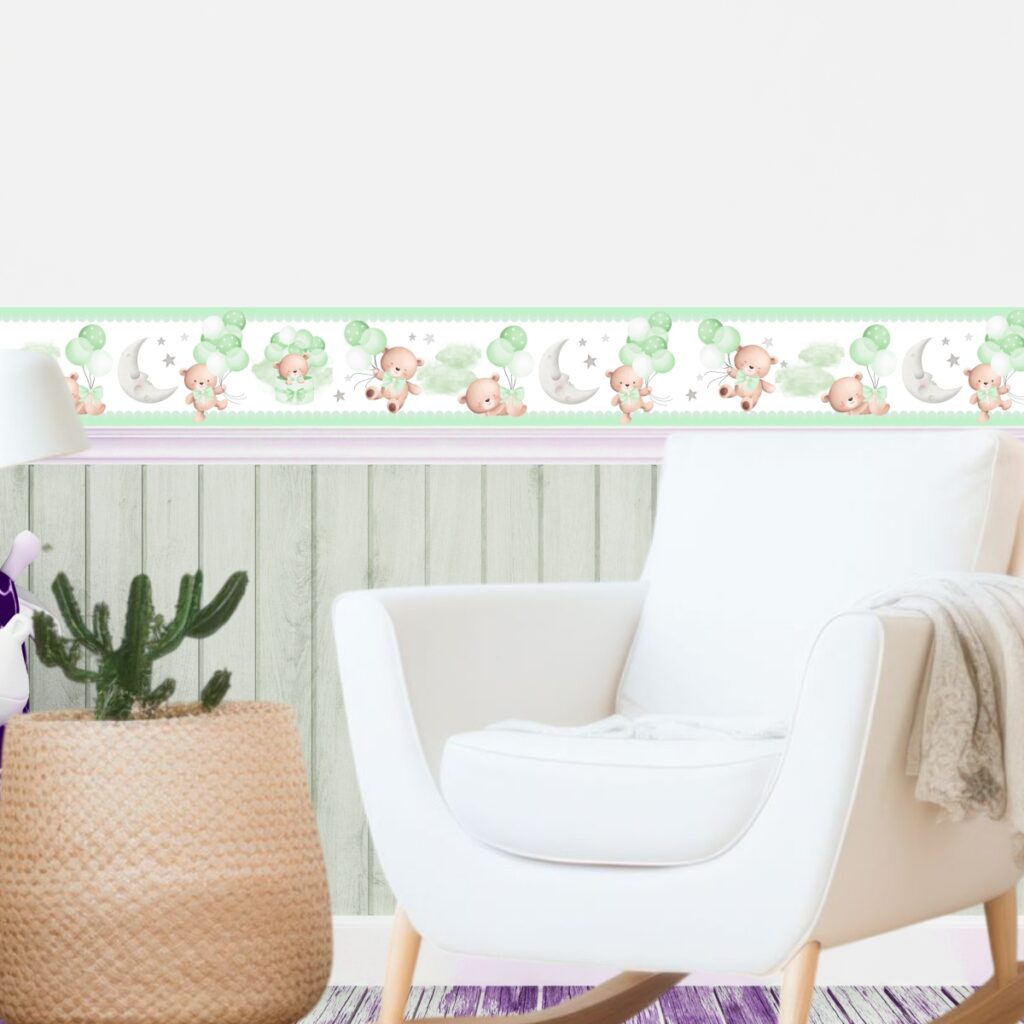 Adesivo de Parede Faixa Infantil Ursinho no Balão