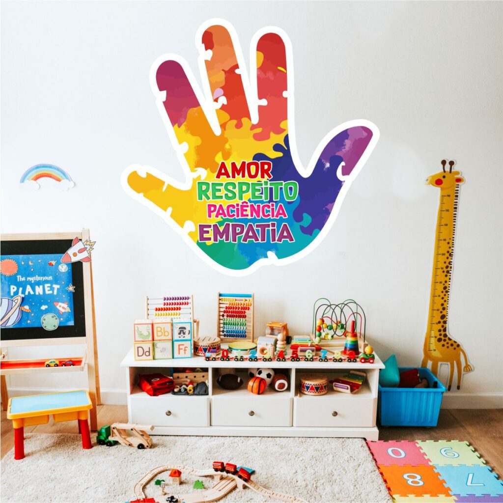 Adesivo de Parede Mão Colorida Autismo