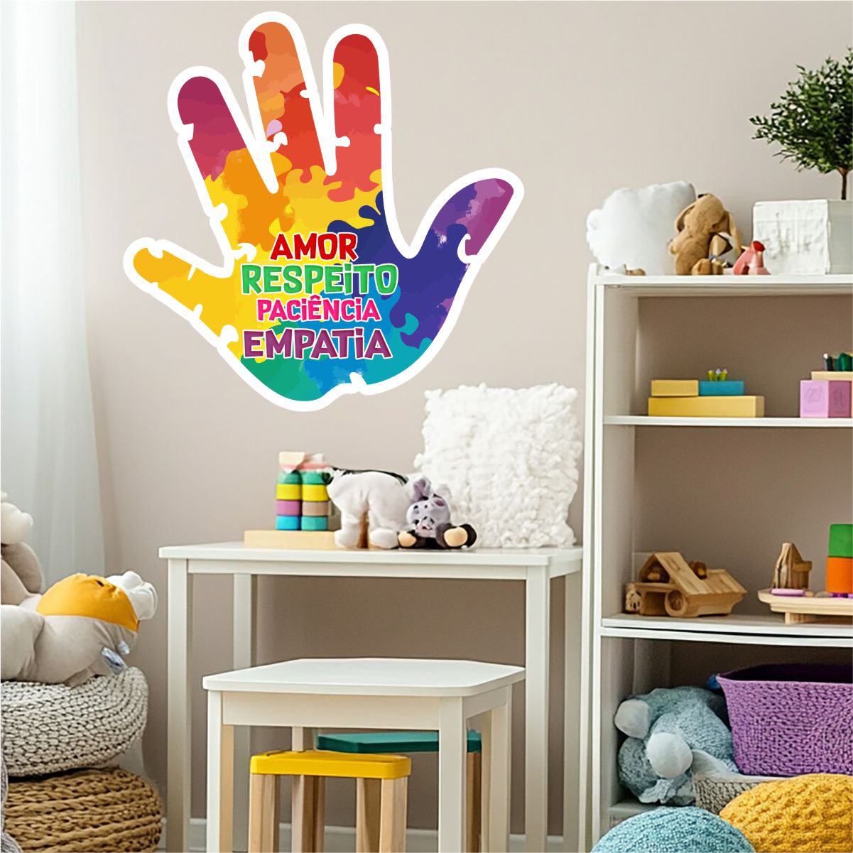 Adesivo de Parede Mão Colorida Autismo - Imagem 2