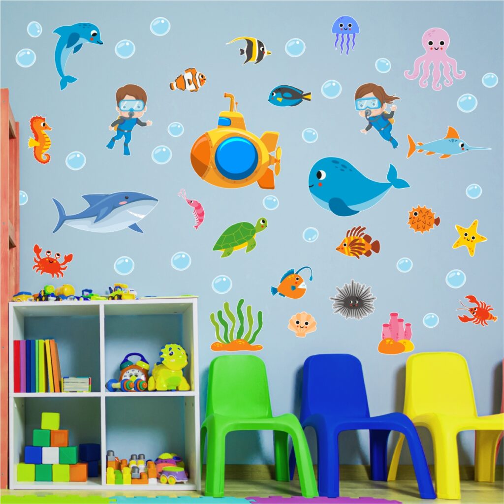 Adesivo de Parede Infantil Bichinhos Fundo do Mar