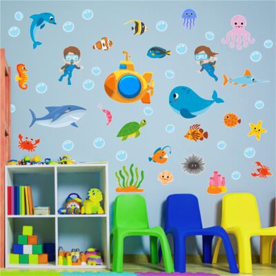 Adesivo de Parede Infantil Bichinhos Fundo do Mar