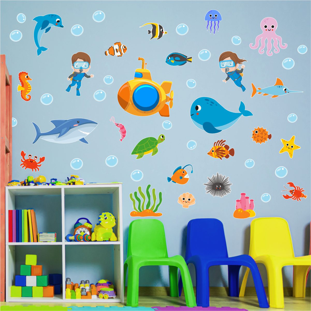 Adesivo de Parede Infantil Bichinhos Fundo do Mar