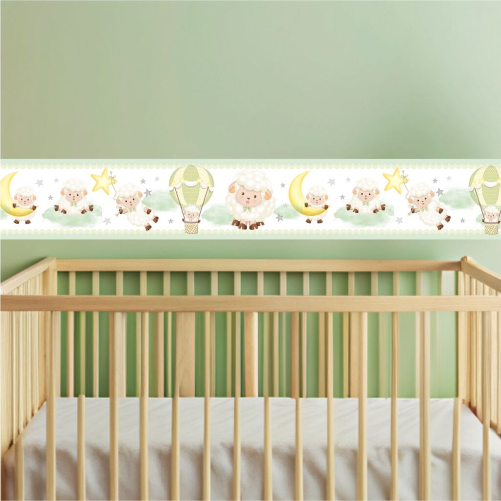 Adesivo de Parede Faixa Infantil Ovelhinha Verde