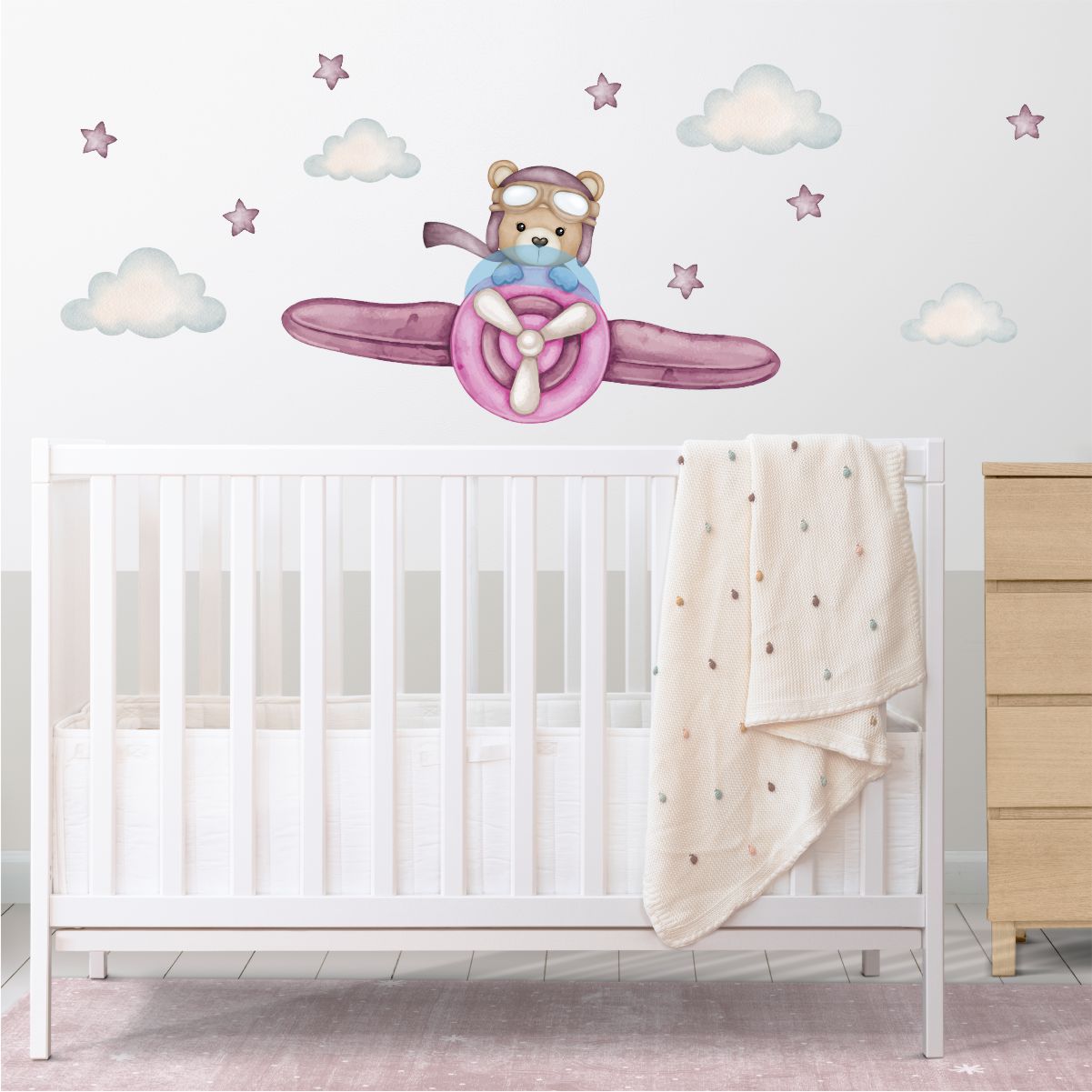 Adesivo de Parede Infantil Aviador Rosa Aquarela - Imagem 2