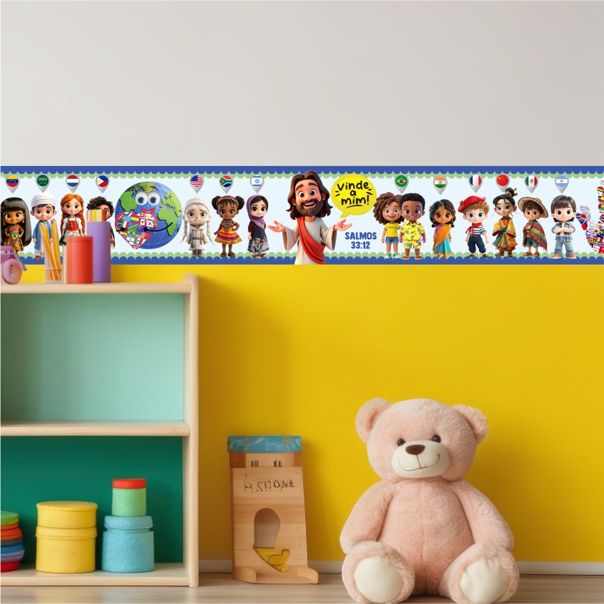 Adesivo De Parede Faixa Infantil Jesus Nações Kids