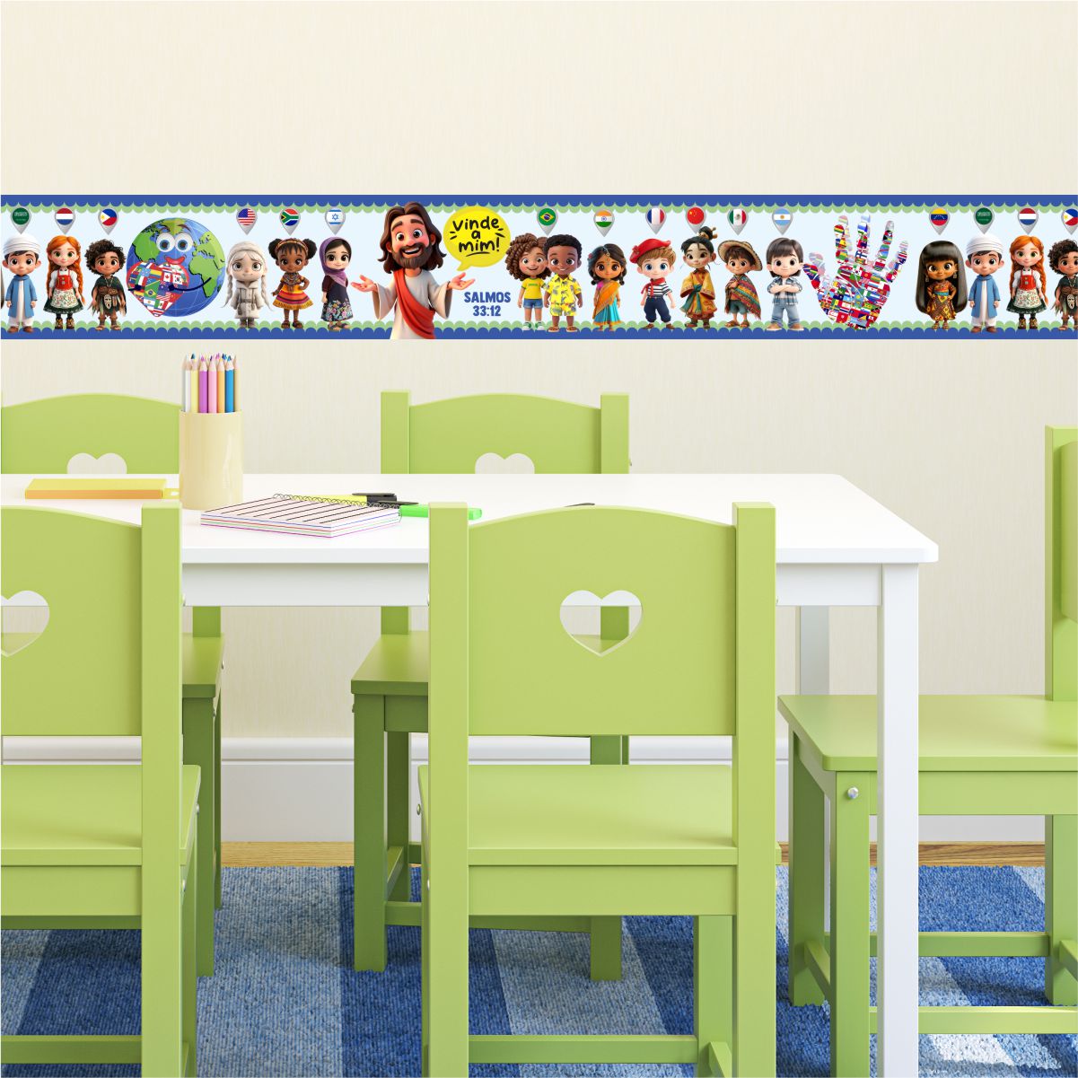 Adesivo De Parede Faixa Infantil Jesus Nações Kids