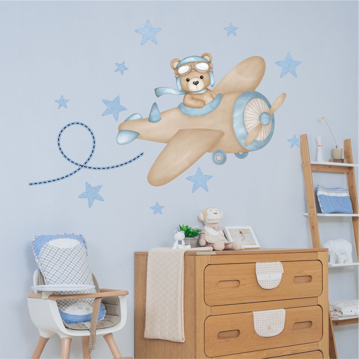 Adesivo Infantil Urso Aviador Aquarela Azul - Imagem 2