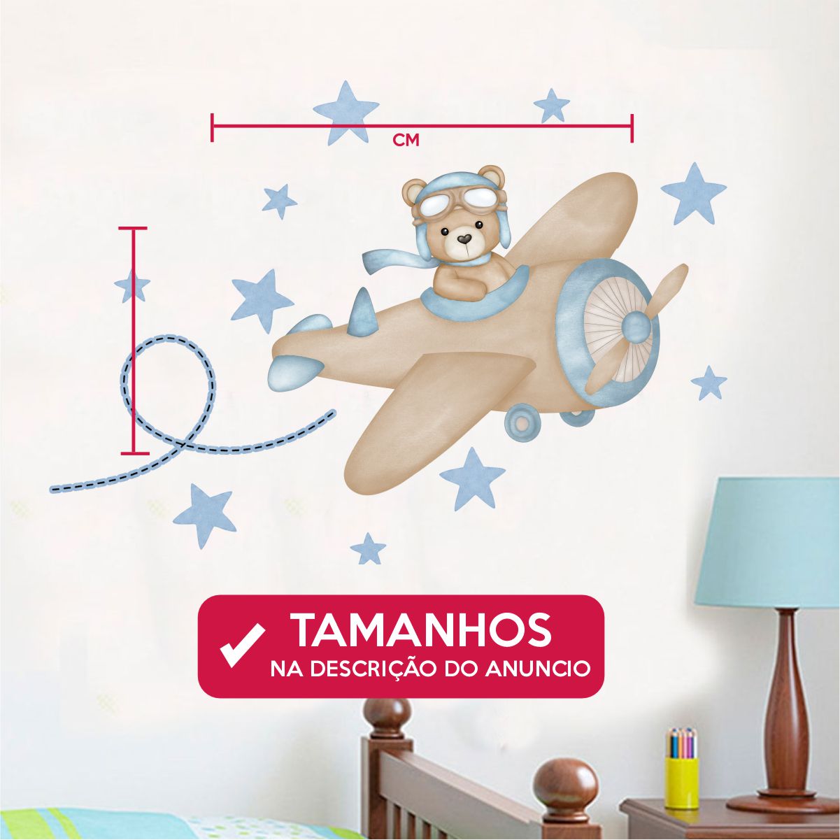 Adesivo Infantil Urso Aviador Aquarela Azul - Imagem 3